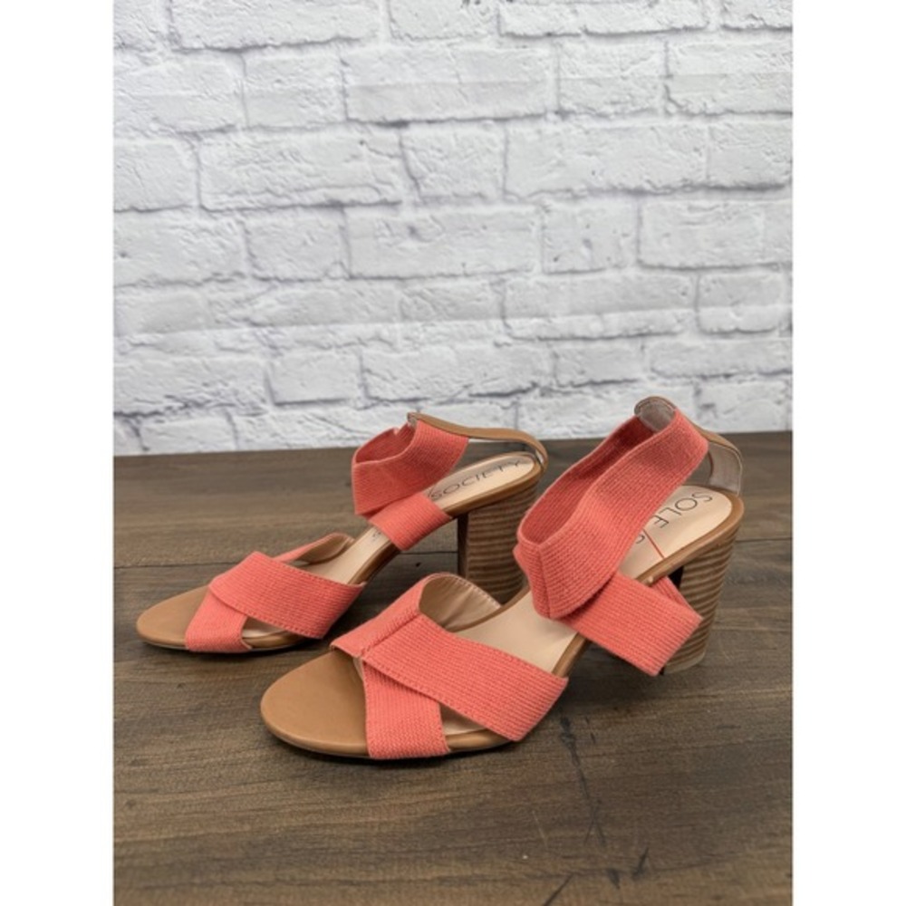 Sole Society Joesy Coral Elastic Strap Block Heel Sandals Womens 8B